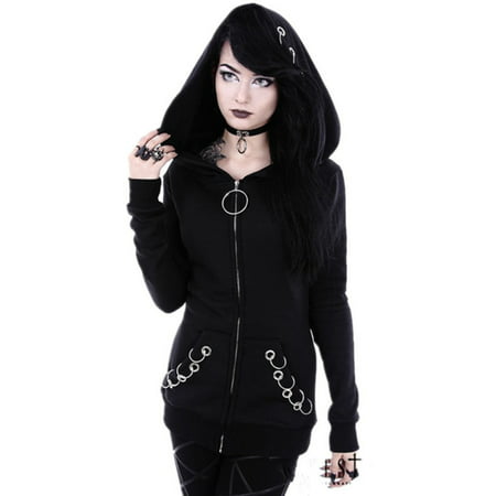 Gothic Women Punk Black Skeleton Skull Hooded Sweat Hoodie Jacket Coats Cosplay