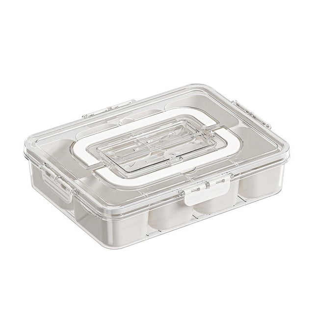 Nuevo Cajón para Verduras Condimentos Alimentaria Caja para Especias Plástico Sellada para Formato Dividido Caja Especias Transparente Ocho Compartimentos (mango Cuadrado Con Tenedor Y Cuchara)