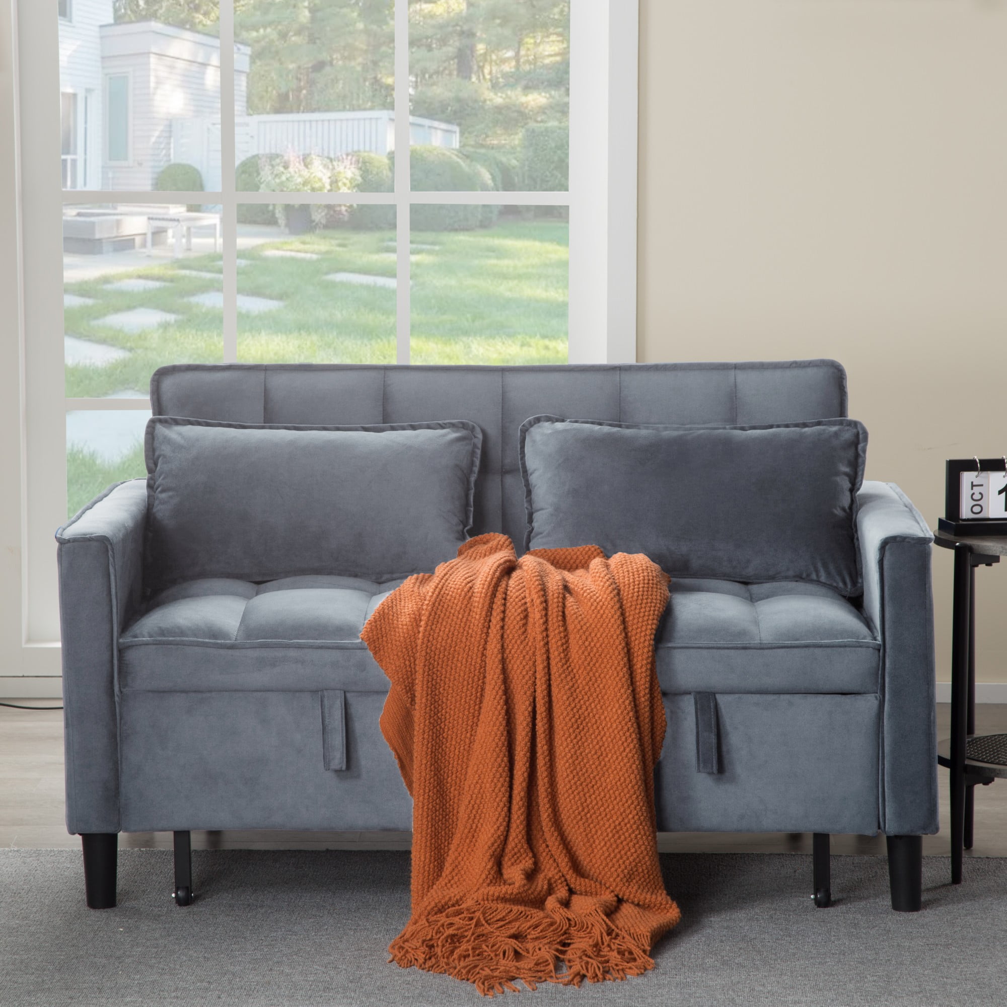 Gewnee 53.94" Pull-Out Sofa Bed – Convertible Twin Size Sleeper Bed,3 Adjustable Backrest Angles & Storage Side Pocket for Living Room,Office,Guest Room.Gray