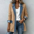 thumbnail image 3 of Wovilon Women's Knit Blazer Jacket with Denim Patchwork Trim, Open Front Long Sleeve Cardigan Coat with Pockets, Relaxed Fit Casual Outerwear for Spring Fall Daily Wear, 3 of 8