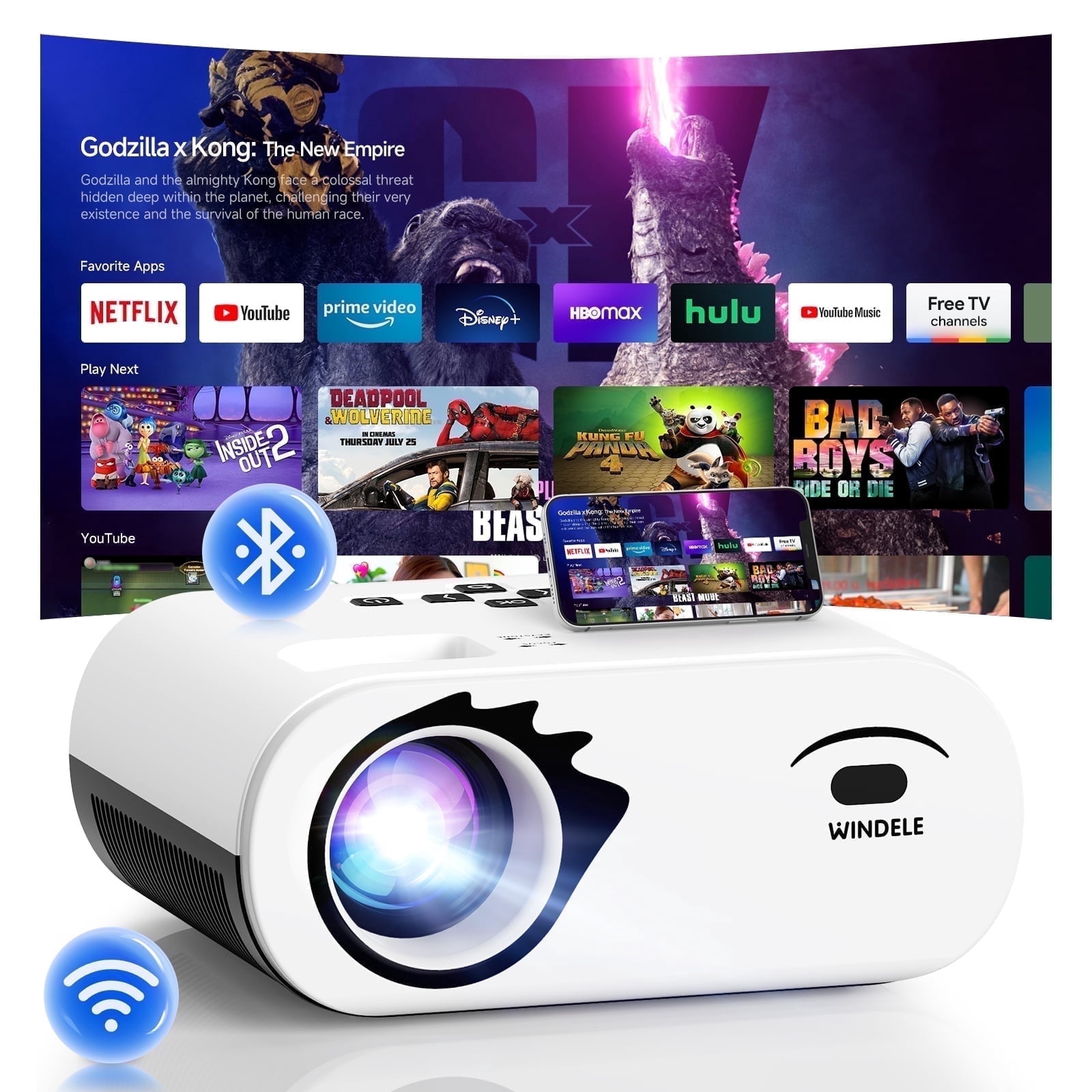 TOPVISION 1080P Mini Projector with Bluetooth,Keystone Correction