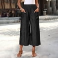 thumbnail image 6 of Women's Classic Loose Fit Wide Leg Culottes Trendy Elastic Waist Side Pocket Casual Summer Cropped Trousers Black S, 6 of 9