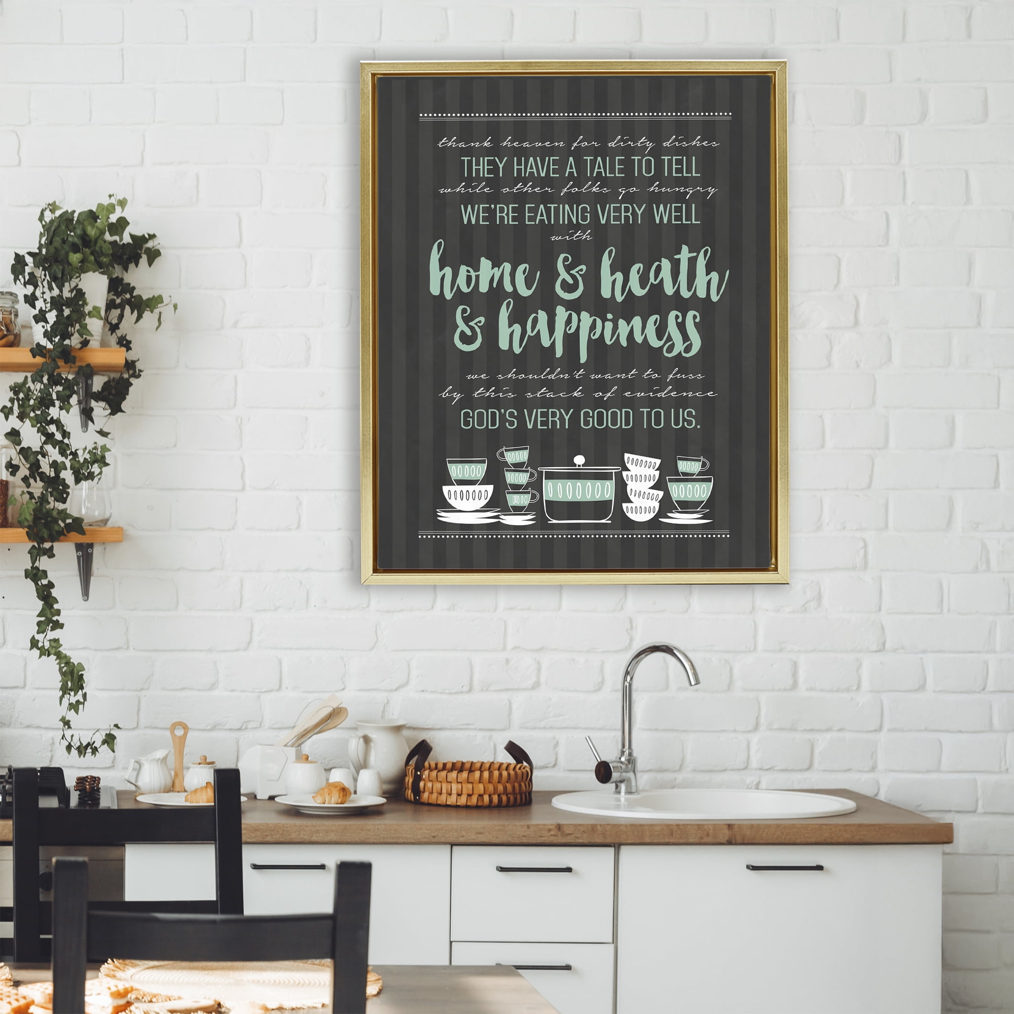 God's Good To Us Kitchen Gold Framed Floater Canvas Wall Art, design by Lettered and Lined