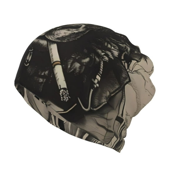 Pofeuu Vintage Ram Pilot Print Multifunction Beanie Hat for Men Women Fashion Scarf Soft Stretch Skull Cap