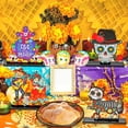 thumbnail image 7 of 4PCS Day of The Dead Table Decorations,Wooden Mexican Dia De Los Muertos Altar Centerpiece with Sugar Skull Dancing Ghost Skeleton Couple Skeleton Cat Altar for Day of The Dead Alter Decor, 7 of 7