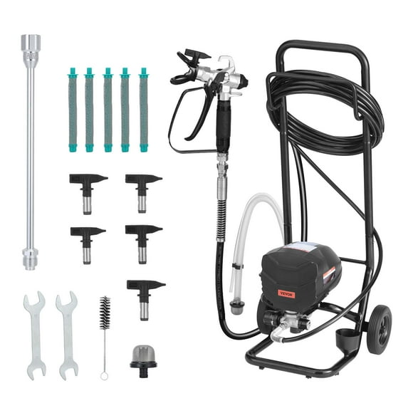 VEVOR Stand Airless Paint Sprayer, 650W, 3000PSI High Pressure Airless Sprayer with Cart, Cleaning Brush, Hose, Extension Rod, Nozzles