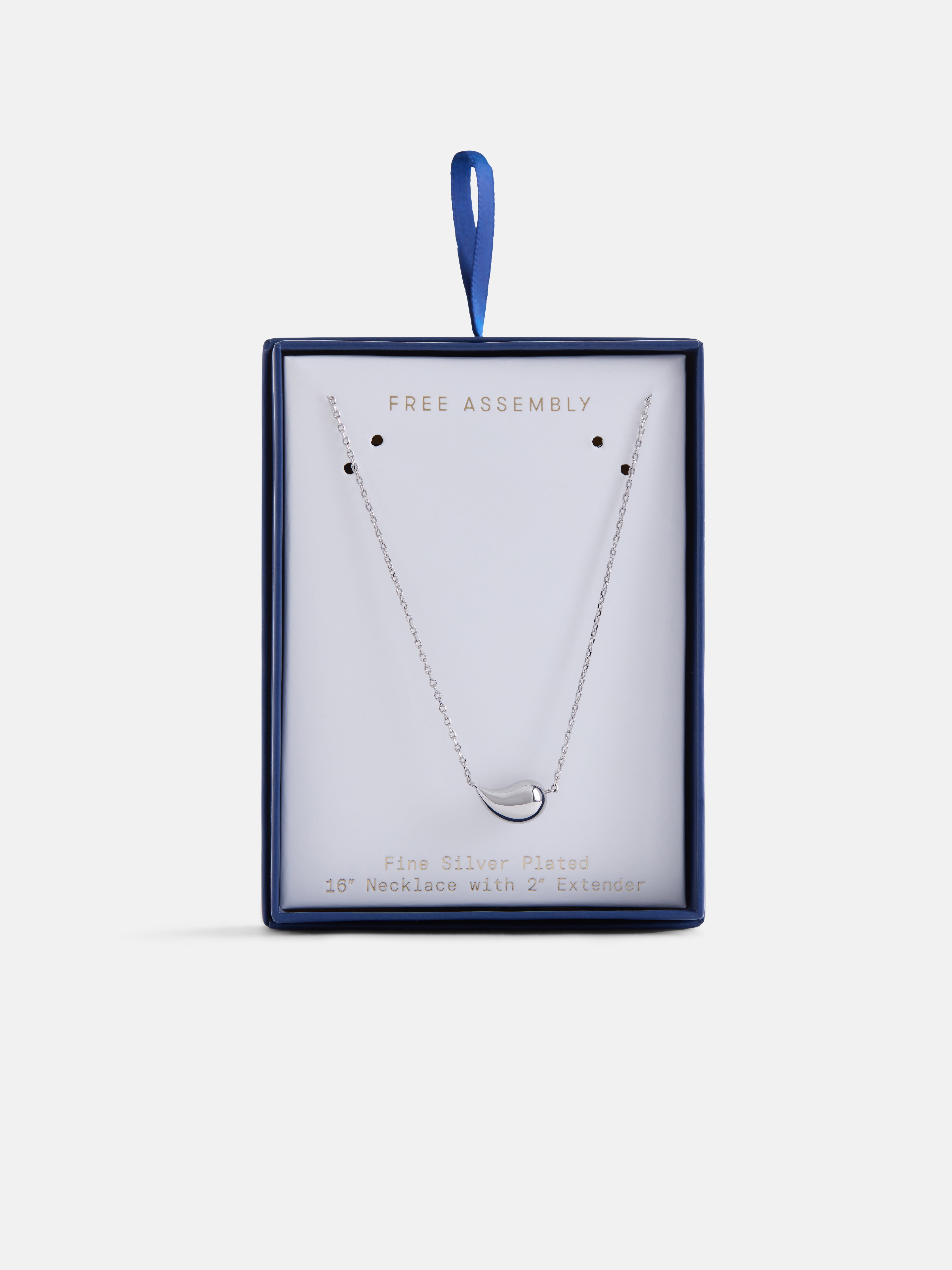 Free Assembly Women's Demi Fine Silver Plated Teardrop Necklace, 16" + 2" Extender