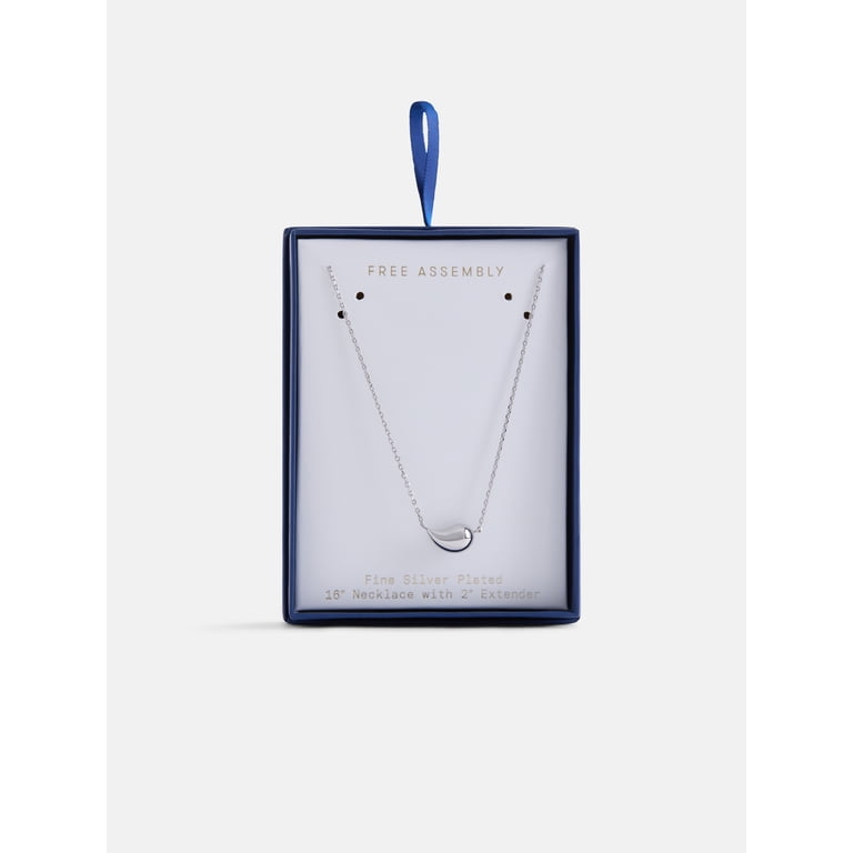 Free Assembly, Silver Teardrop Necklace, 18 in, Metal, Female