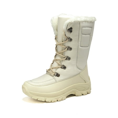 

Snow Boots for Women Waterproof Mid Calf Faux Fur Lined Anti Slip Lace Up Hinking Snow Shoes for Winter Outdoor