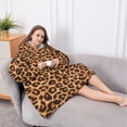 thumbnail image 5 of Oversized Wearable Blanket Hoodie,Brown and Black Leopard Print Sherpa Blanket Hoodie with Super Pockets,Super Warm Fuzzy Pullover for Women & Men, 5 of 6