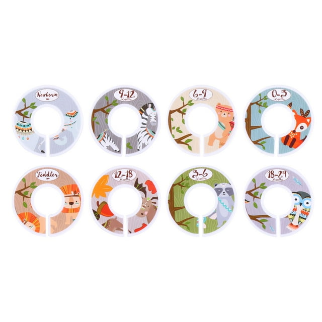 8Pcs Clothing Size Divider Plastic Clothes Marking Ring Animal Pattern Garment Size Tag Separation Circle Round Hanger (Assorted Color)