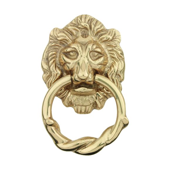 Renovators Supply Manufacturing Door Knockers for Front Door 6 1/4 in. Solid Brass Lion Head Door Knocker with Mounting Hardware