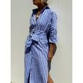 thumbnail image 4 of Women'S Shirt Dress Casual Lapel 3/4 Sleeve Button-Down Collar Slit Tie Resort Maxi Dress Blue S, 4 of 9