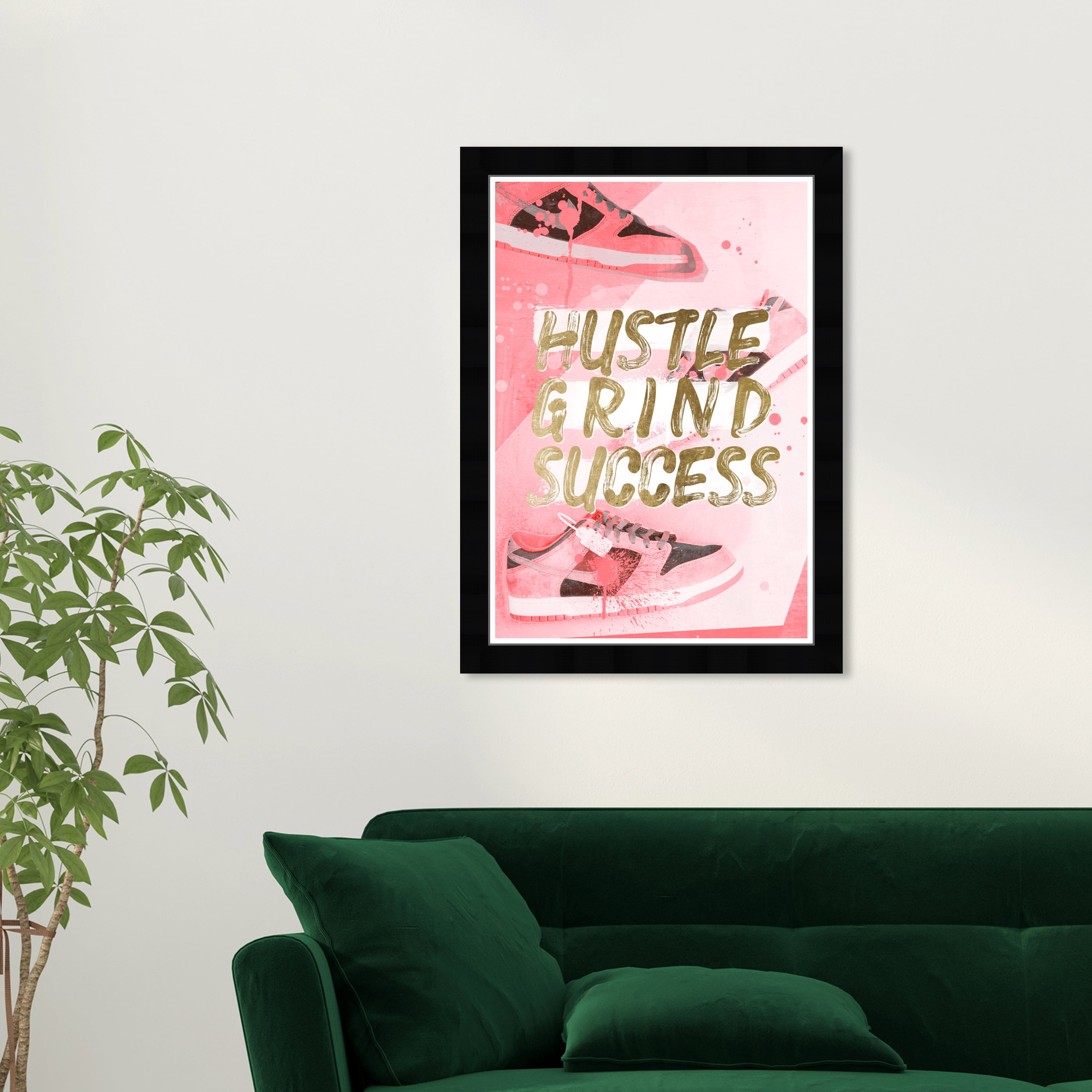 Wynwood Studio Prints Hustle Grind Pink Sneakers Typography and Quotes Motivational Quotes and Sayings Wall Art Canvas Print Pink Metallic Gold 13x19