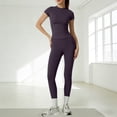 thumbnail image 6 of NMMUED Womens Two Piece Workout Sets Slim Fit Short Sleeve Shirt High Waist Leggings Yoga Outfits Matching Gym Set Dark Purple XL, 6 of 8