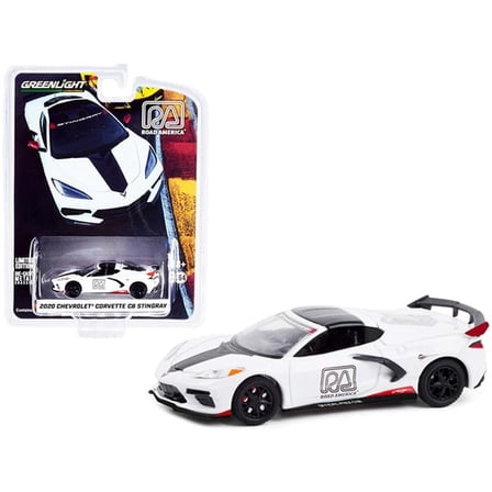 2.75 in. Road America Official Pace CarHobby Exclusive 1 by 64 Diecast Model Car for 2020 Chevrolet Corvette C8 Stingray, White & Black