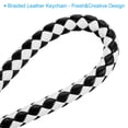 thumbnail image 4 of Llavero de cuero trenzado con funda de anillo de acero inoxidable, pulsera de cuerda tejida de PU, Blanco Negro, 4 of 5