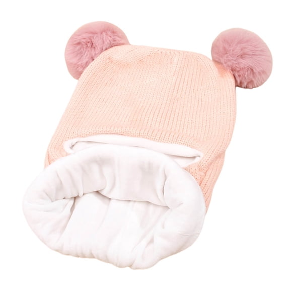 LIZUOJUN Kids Fleece Lined Pom-Pom Beanie Baby Winter Hat Scarf Set, Unisex Infant Toddler Kids Hat Scarf Toddler 2-in-1 Earflap Hat Pink One Size