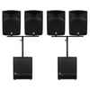 (4) Rockville RPG10 10" Active DJ PA Speakers+Mounts+(2) 12" Powered Subwoofers