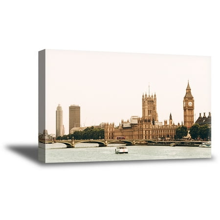 Awkward Styles London Cityscape Canvas Decor Palace of Westminster Wall Art for Home Big Ben Print Canvas Decor Thames River Picture Framed Artwork from London English Souvenirs Ready to Hang