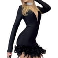 thumbnail image 3 of Biekopu Women Summer Mini Bodycon Dress,Mesh Patchwork Feather Trim Long Sleeve Eveing Party Dress, 3 of 5
