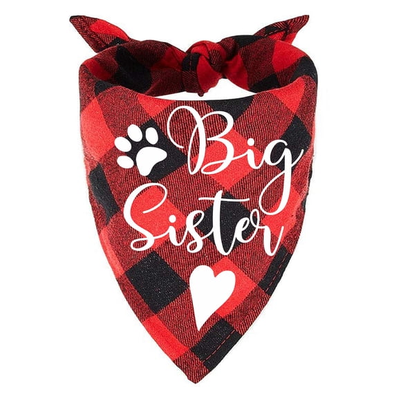family Kitchen Red Plaid Big Sister Pregnancy Announcement Dog Bandana, Gender Reveal Photo Prop Pet Scarf Decorations Accessories, Pet Scarves Dog Lovers Owner Gift