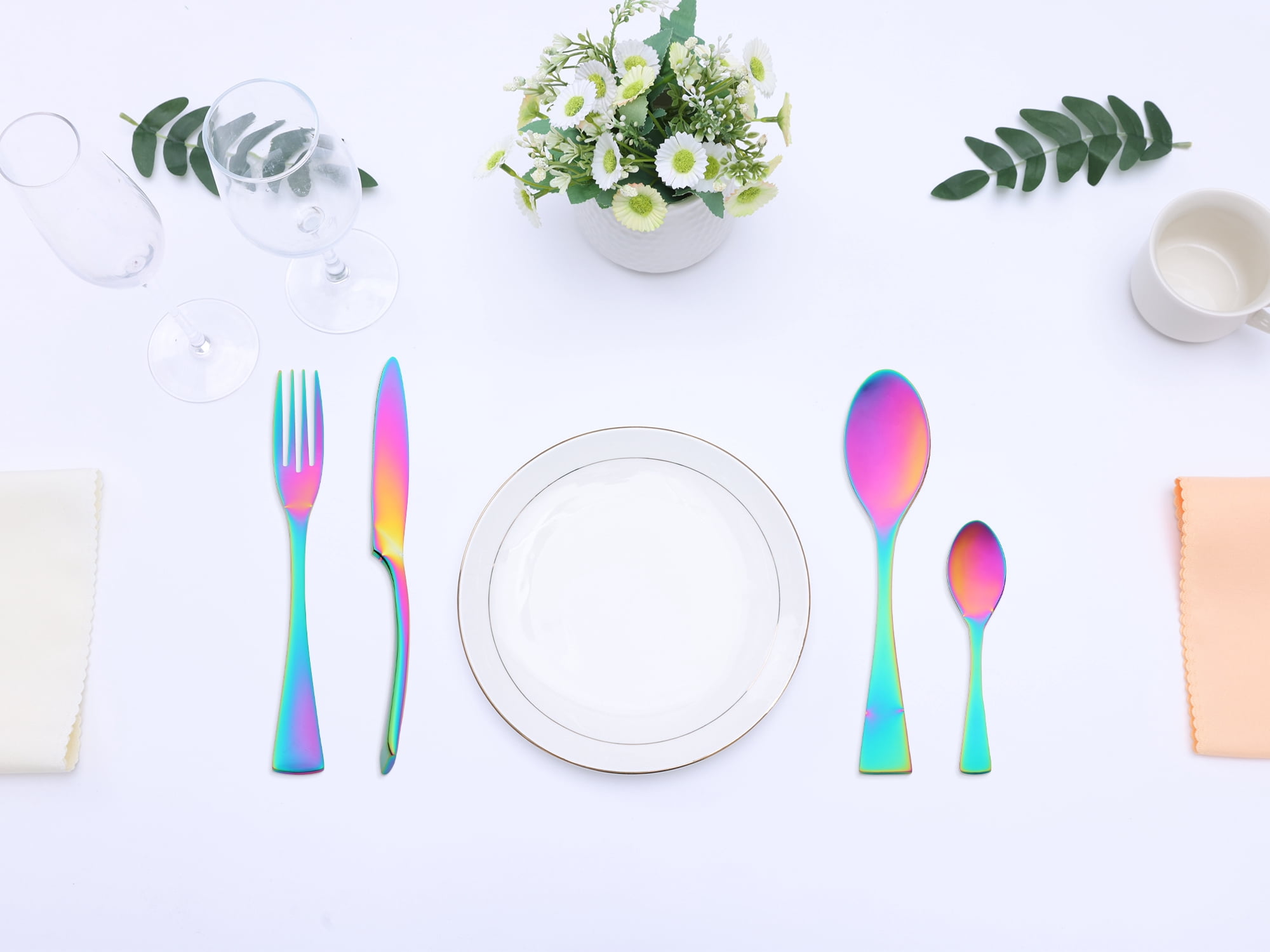 Unique Bargains Stainless Steel Silverware Set Colorful 4 Pcs