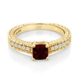 thumbnail image 2 of Gem Stone King 1.07 Ct Princess Cut Red Garnet White Created Sapphire 18K Yellow Gold Plated Silver Ring (Size 9), 2 of 5