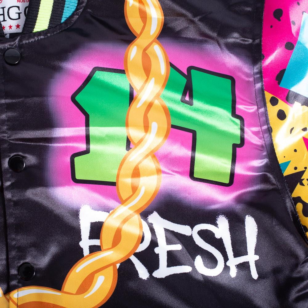 The Fresh Prince of Bell Air Men's Headgear Classics Embroidered Will Smith  Satin Jacket (Medium, Black Air Graffiti)