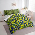 thumbnail image 3 of Homewish Minimalist Geometric Checkered 7pcs Bedding Comforter Set,Pixel Pattern Queen Bedding Sets,Yellow Deepblue Queen Sheet Sets For Children,Microfiber Bedroom Decor Reversible, 3 of 8