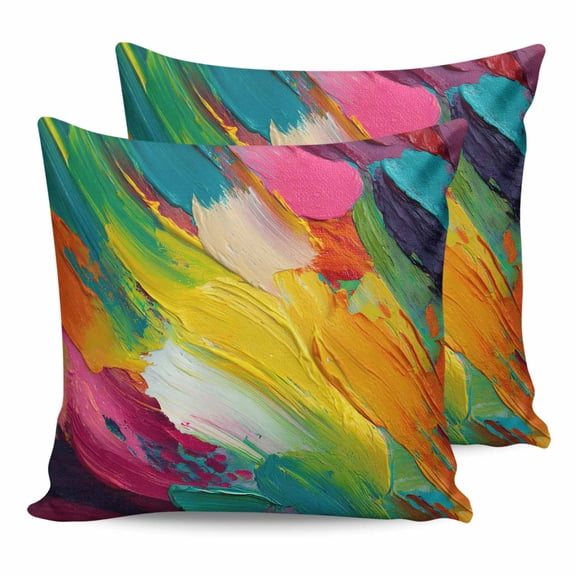 24x24 Pillow Covers Set of 2, Colorful Pigment Throw Pillow Covers Decorative Couch Cushion Case, Abstract Color Block Oil Painting Microfiber Square Pillowcases for Bedroom Car Living Room