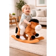 PonyLand 24-inch Plush Brown Rocking Horse with Sound for Toddlers 18 months and up