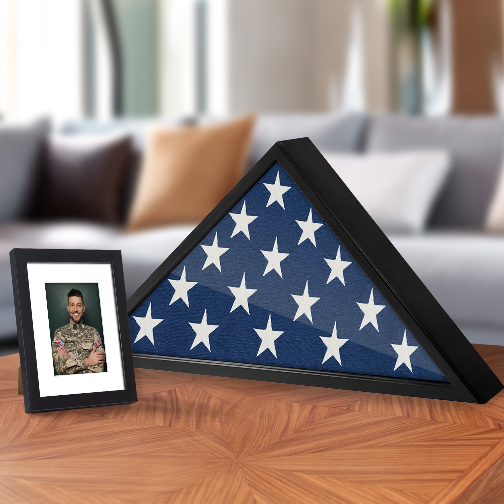 Americanflat 5x9.5 Picture Frame Large Flag Display Case Fits Folded Burial Flags Silhouette Box Wall - Black
