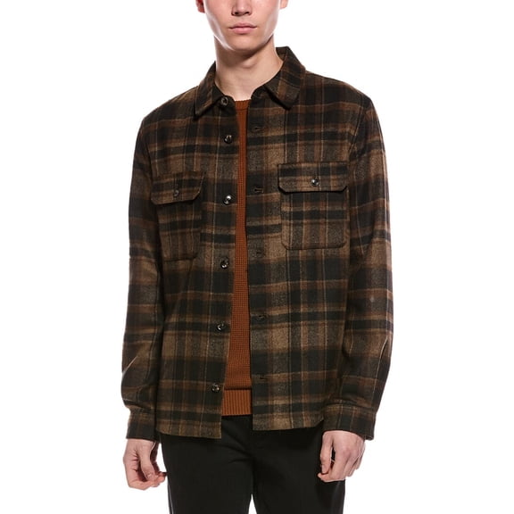 Slate & Stone mens  Plaid Wool-Blend Shirt Jacket, XXL, Brown