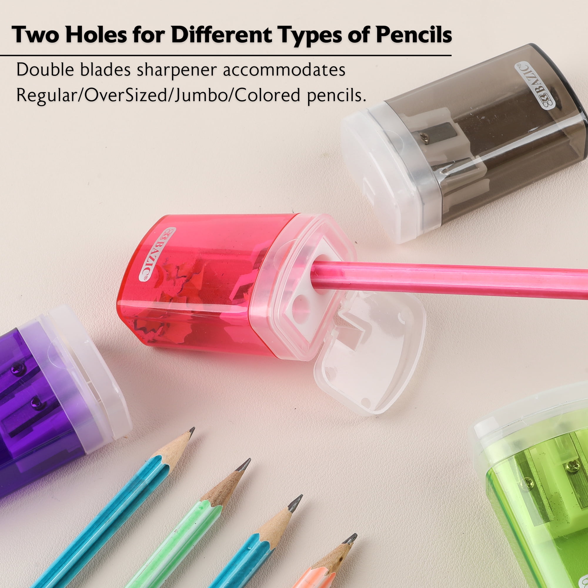 BAZIC Pencil Sharpener Dual Blades w/ Lid & Receptacle, 24-Pack