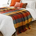 thumbnail image 3 of Colorful Plaid Throw Blanket for Couch, Orange Checkered Knit Throws, Fall Blanket,50"x60", 3 of 8
