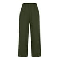 thumbnail image 4 of VEKDONE Summer Linen Straight Trousers for Women High Elastic Waist Ankle Pants Loose Fit Plus Size Lounge Pant with Pockets Solid Color Lightweight Long Pants ZA Army Green Medium, 4 of 5