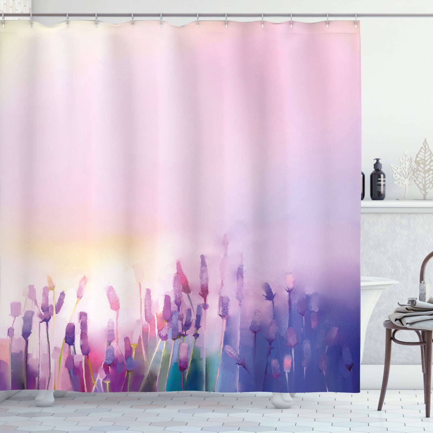 Wisteria Flower Lake Bathroom Shower Curtain Set Waterproof Fabric Home Fashions 