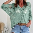 thumbnail image 2 of Fewfanhot Women Crochet Hollow‑Out V‑Neck 3/4 Sleeve Top, Loose Knit Casual Pullover Blouse for Ladies, 2 of 7