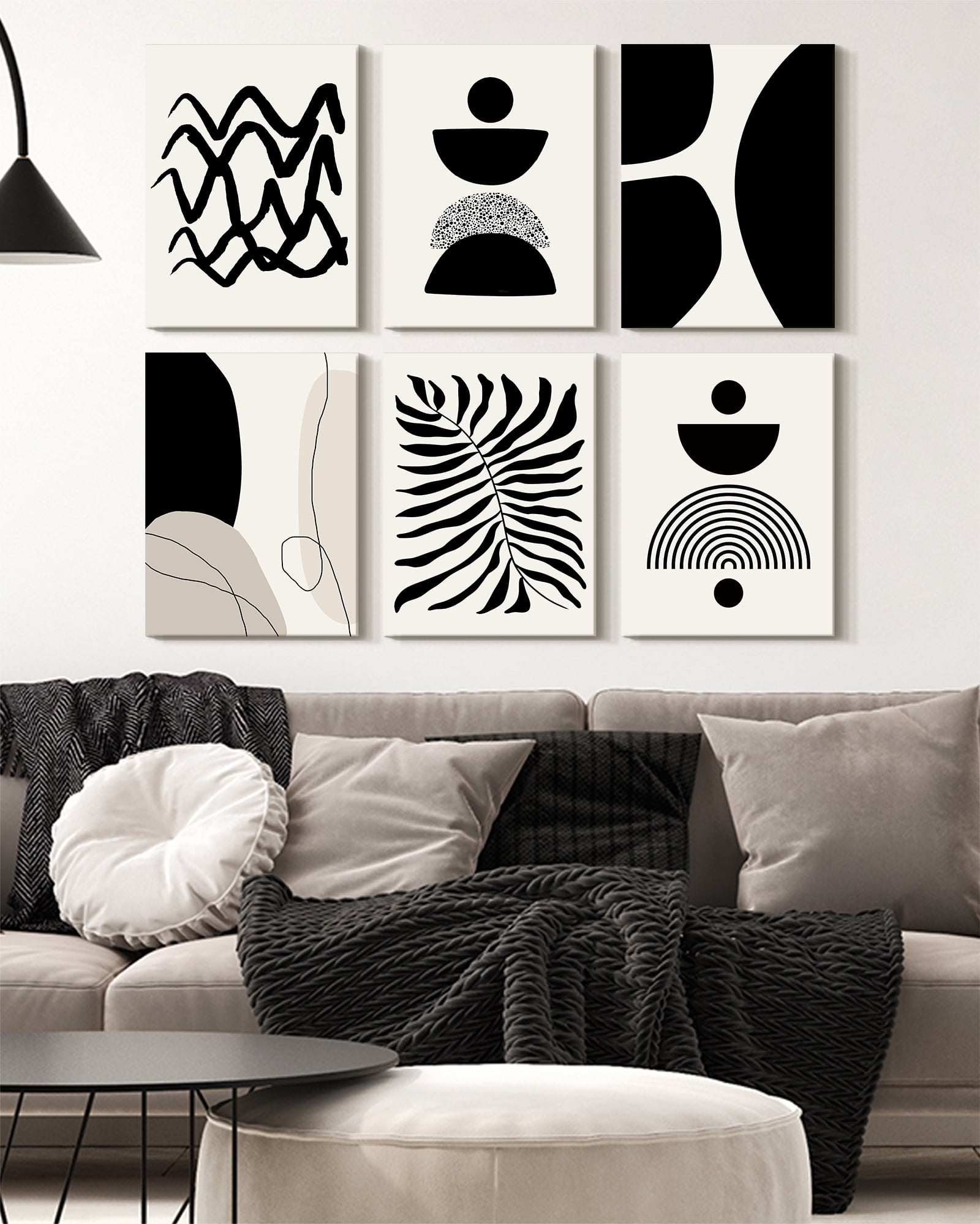 Drsoum Abstract Boho Wall Art Minimalist Black Beige Line Decor Painting Posters for Living Room 12x16in6pcs Natural Framed