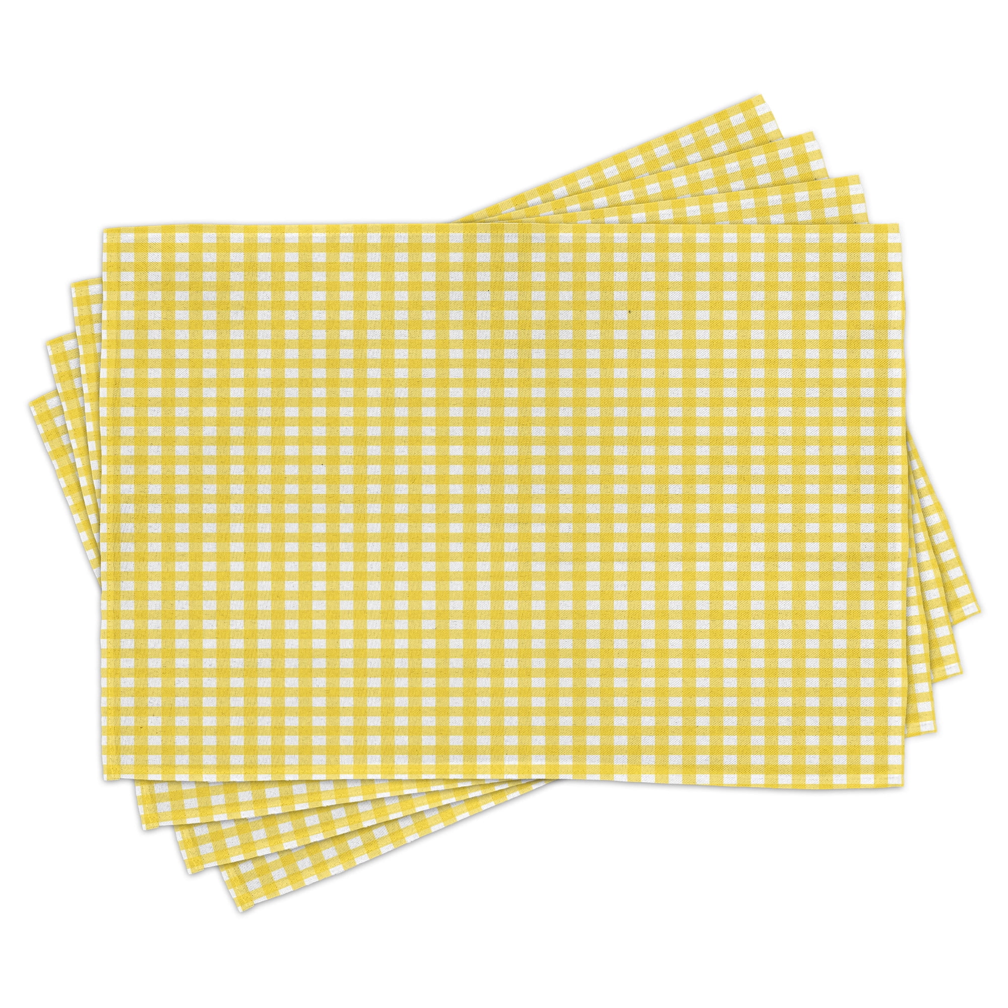 Checkered Place Mats Set of 4, Classic English Pattern in Yellow Picnic