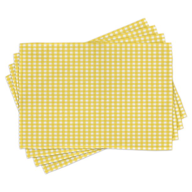 Checkered Place Mats Set of 4, Classic English Pattern in Yellow Picnic