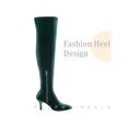 thumbnail image 3 of BLISSFUL STEP Faux Velvet Pointed Toe Stiletto Heels Over the Knee High Boots for Women Green 6, 3 of 6