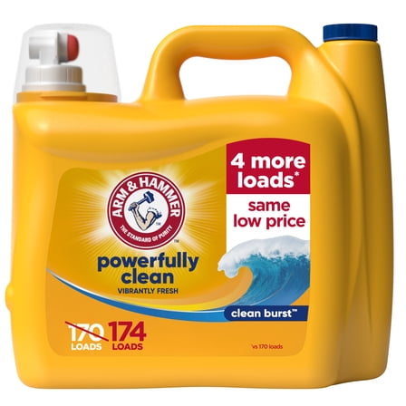 ARM &
HAMMER
Laundry
Detergent
Liquid, Clean
Burst, 4 Extra
Loads, 174 fl
oz, 174 Loads