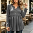 thumbnail image 6 of Women's Casual Long Sleeve Peplum Tops V Neck Button Front Shirts Soft Loose Fit Tunic Blouse with Flattering Waist Design Lightweight Everyday Wear Top for Work Travel and Weekend Outfits, 6 of 7