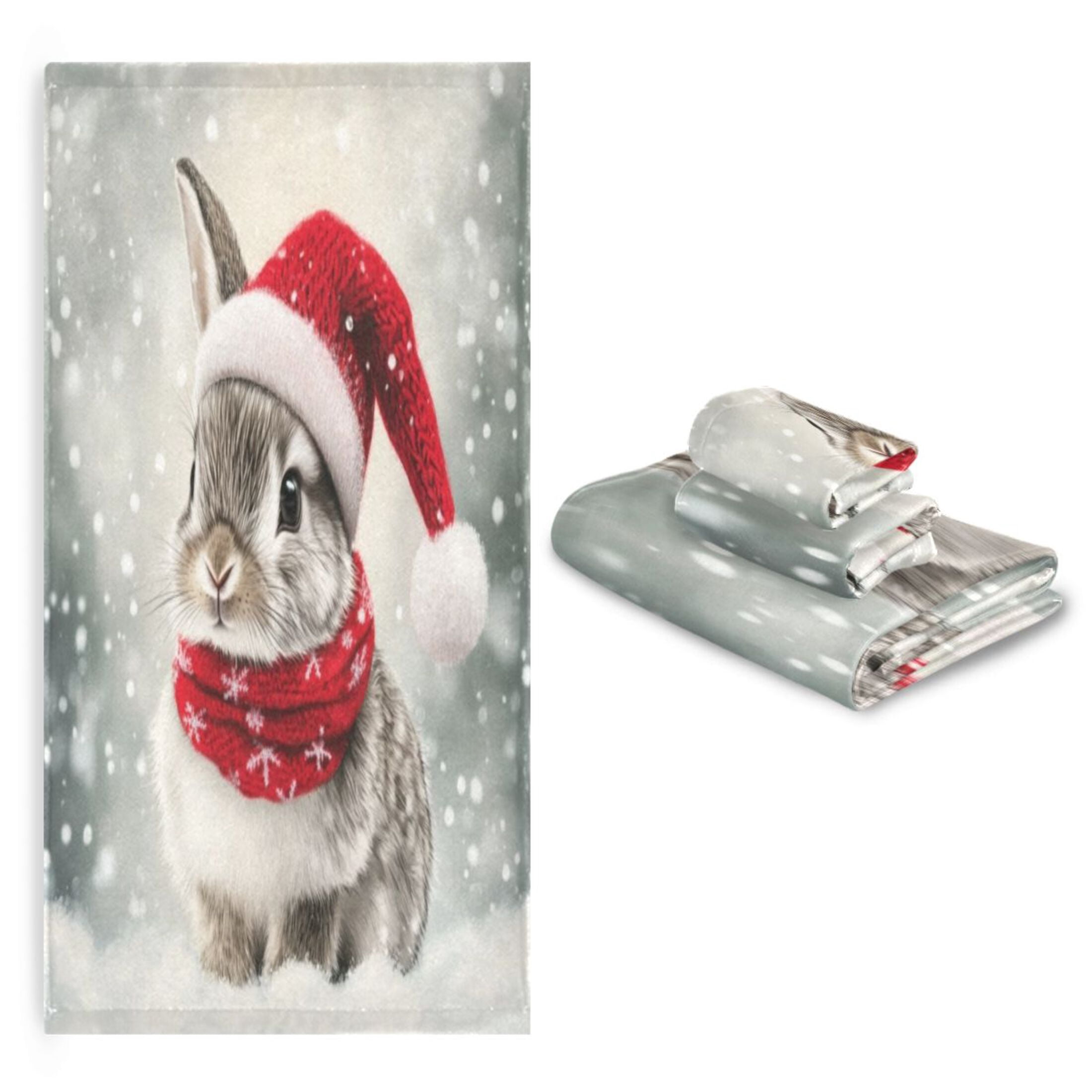 Three-Piece Towel Set Face Towel Towel Set Hand Towel Bath Towel Cotton Bath Towels Bath Towel Sets Hand Bath Towels Gray Christmas Bunny