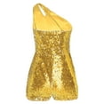 thumbnail image 2 of Mufeng Kids Girls One Shoulder Jumpsuits Sleeveless Sequins Romper Wedding Birthday Party Prom Gown Gold 12, 2 of 6