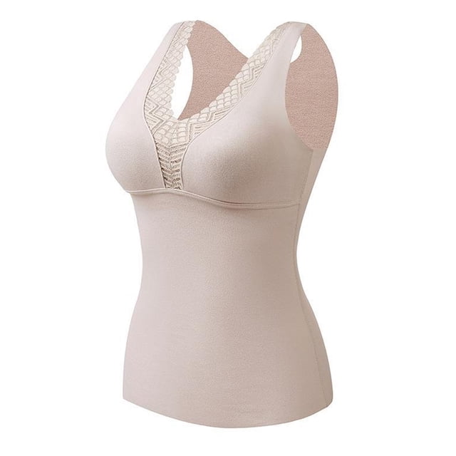 Camisas Térmicas Sin Mangas Para Mujer Chaleco Con Cuello En V Con Sujetador Incorporado Ropa Interior Camiseta Sin Mangas Térmica - Blanco