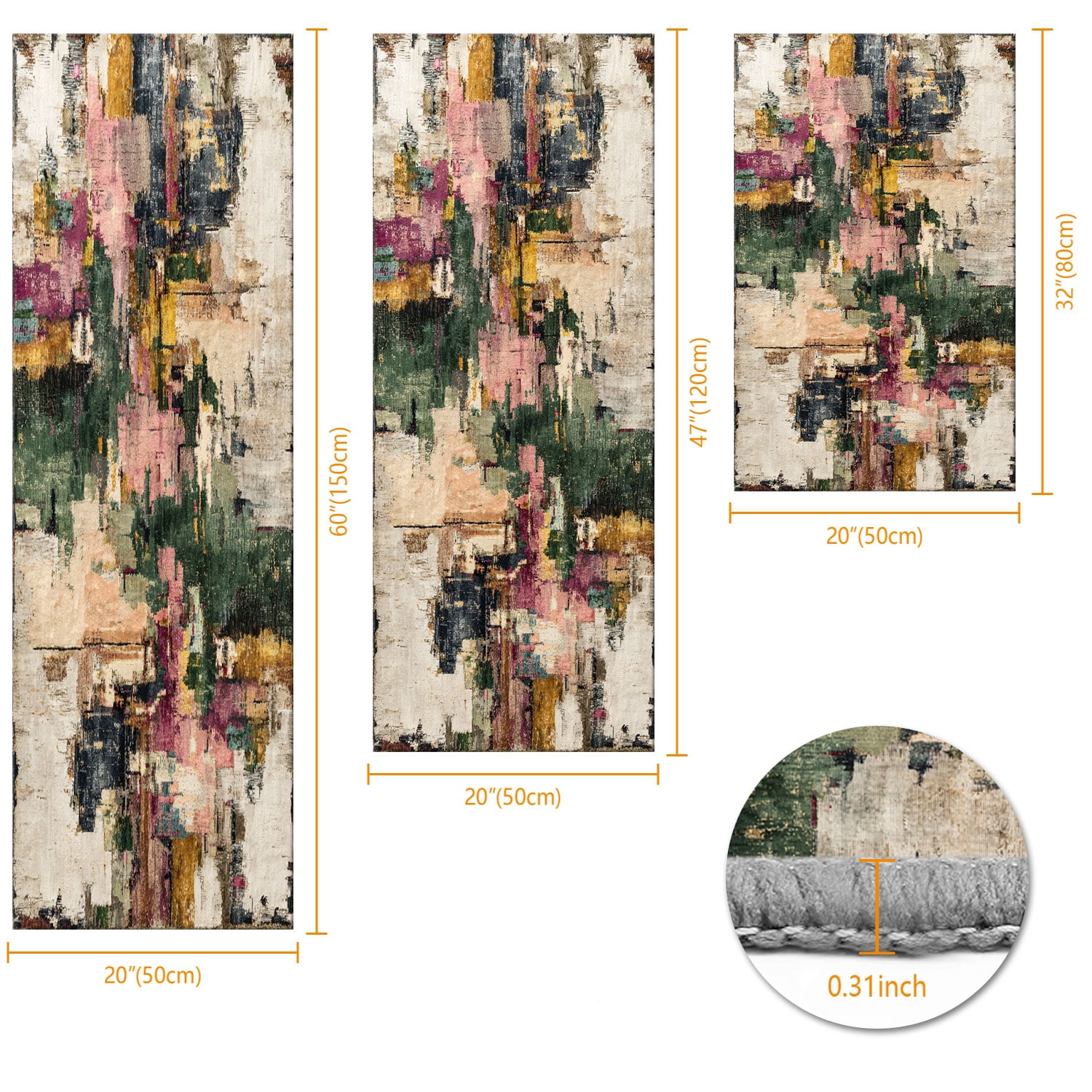 3 Piece Kitchen Rug Set, Non-Slip And Washable, Abstract Pattern Kitchen Hallway Rug, Soft And Comfortable, Suitable For Sinks, Floors, Entrances, Hallways and Bathrooms
