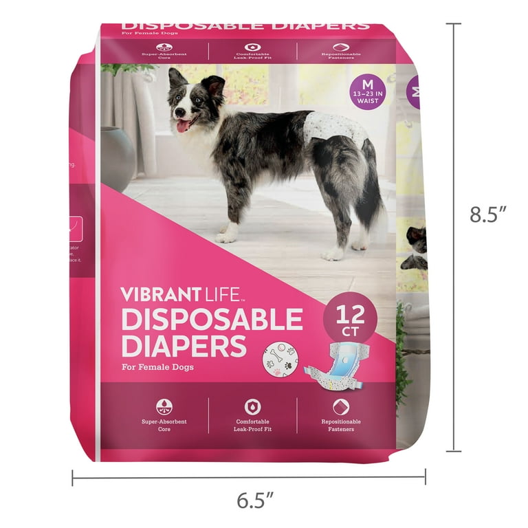 24 pack) Vibrant Life Disposable Dog Diapers for Female Dogs